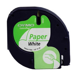 Dymo Cinta LetraTag 12mm x 4m Negro sobre Blanco